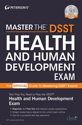 Peterson's paperback book titled "Master the DSST Health and Human Development Exam" with a blue cover and title text visible.