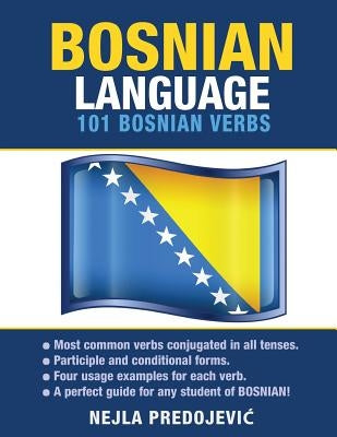 Paperback book titled "Bosnian Language: 101 Bosnian Verbs" by Preceptor Language Guides, showing the front cover.