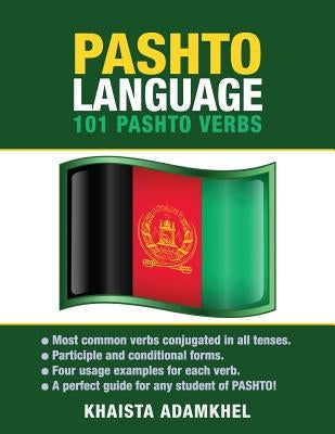 Paperback Pashto Language: 101 Pashto Verbs book by Preceptor Language Guides, showing the cover with Pashto script and title.