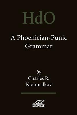 Paperback Phoenician-Punic Grammar book by SBL Press with open pages showing linguistic content and grammar rules.
