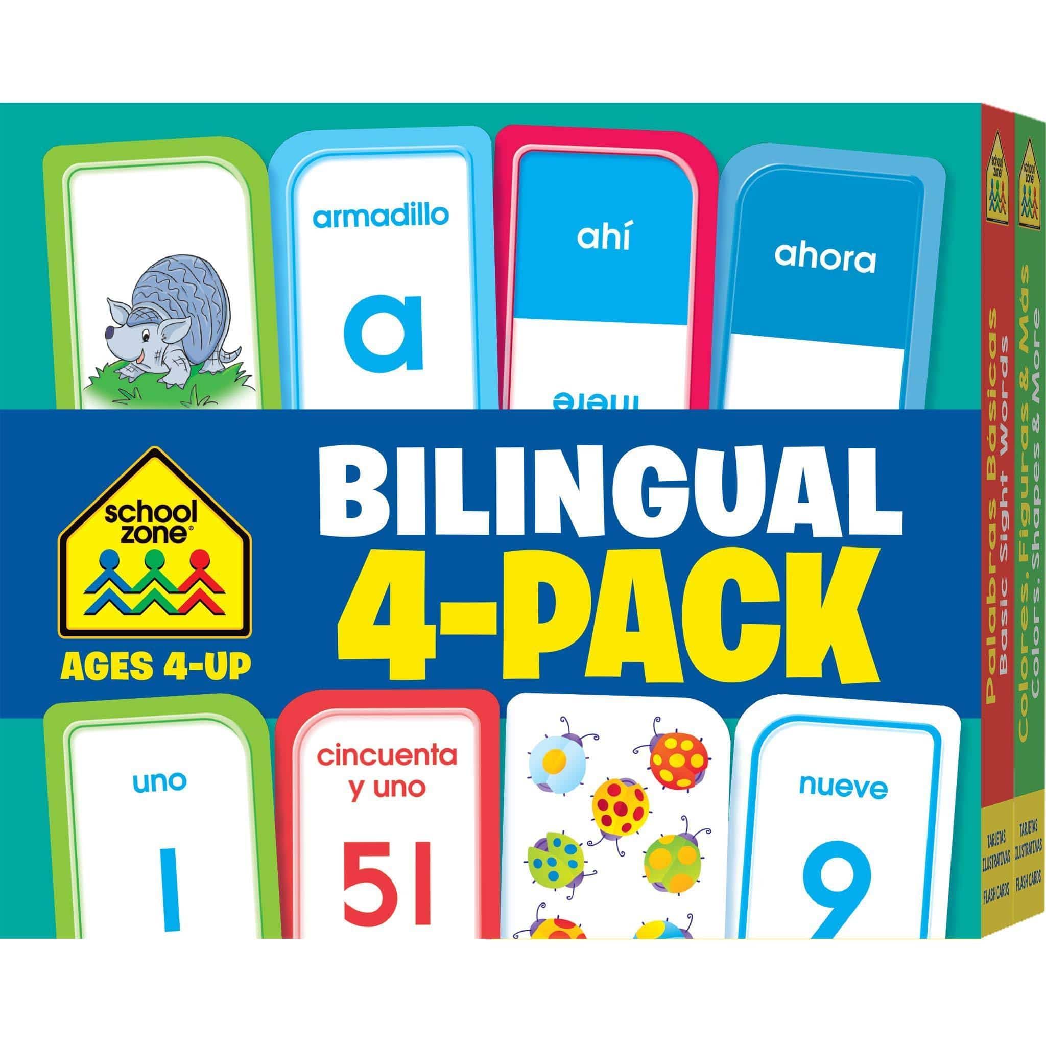 School Zone - Bilingual Spanish/English Flash Cards 4 Pack - Ages 4+ - SureShot Books Publishing LLC