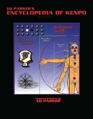 Open copy of Ed Parker's Encyclopedia of Kenpo Volume 0 by SureShot Books Publishing LLC on a wooden surface.