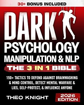 Book cover for "Dark Psychology, Manipulation, & NLP" by SureShot Books, featuring dark tones and title text on the front.