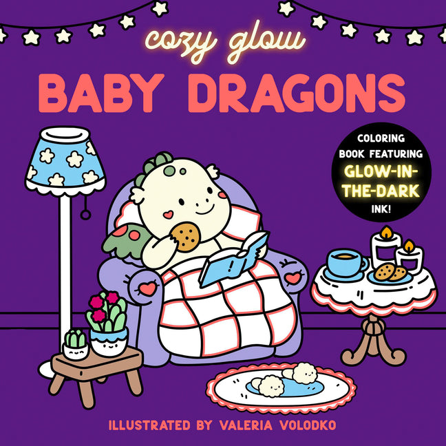 Coloring book titled Baby Dragons with glow-in-the-dark ink, soft paperback format, featuring fantasy dragon illustrations for children.