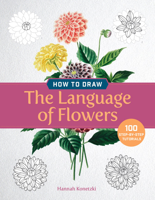 Paperback book titled "How to Draw the Language of Flowers" with colorful floral illustrations by Dover Publications.