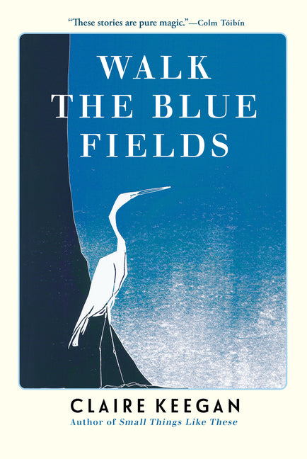 Paperback book titled "Walk the Blue Fields" by Grove Press, featuring a cover image with blue and green landscape artwork.
