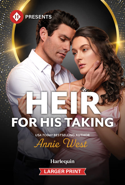Mass market paperback "Heir for His Taking" by Harlequin Presents Larger Print, featuring a romantic cover with a couple embracing.