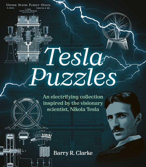 Paperback Tesla puzzles book by Sirius Entertainment featuring Nikola Tesla-inspired illustrations and designs for puzzle enthusiasts.