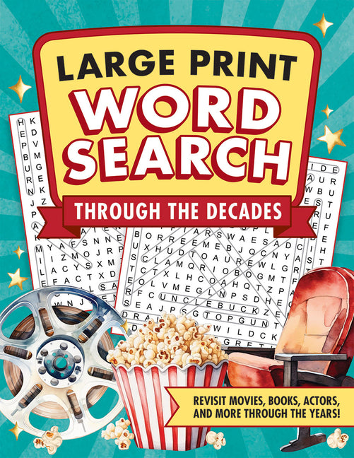 Large print word search book titled "Through the Decades" by Peter Pauper Press, paperback with colorful cover design.