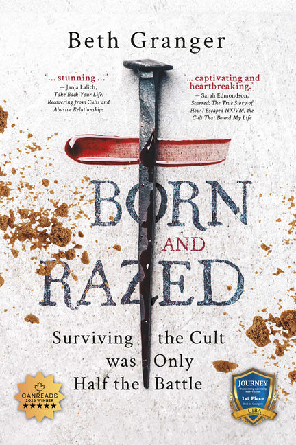 Paperback book titled "Born and Razed: Surviving the Cult Was Only Half the Battle" by Dundurn Press, with cover featuring the title and author.