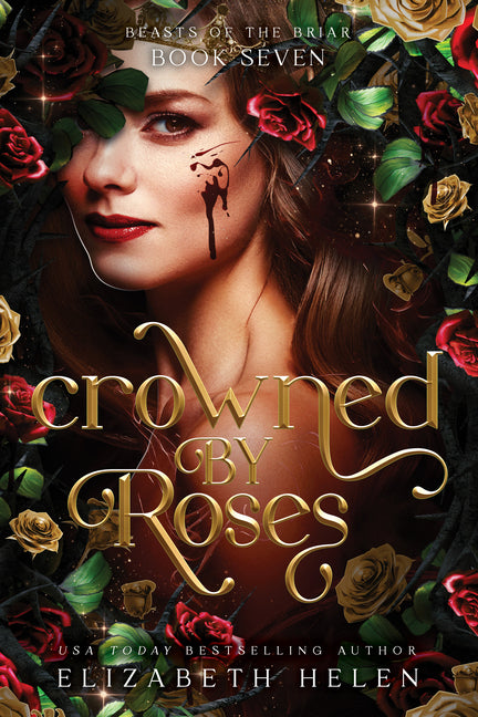Paperback copy of Crowned by Roses novel by Bloom Books, featuring a floral cover design with roses and crown imagery.