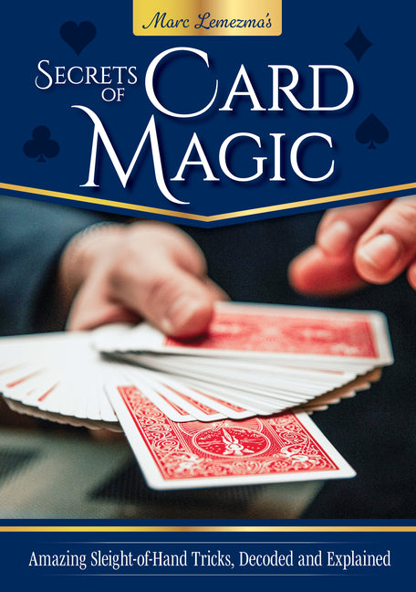 Paperback book titled "Secrets of Card Magic" by IMM Lifestyle, featuring detailed images of card tricks and sleight-of-hand techniques.