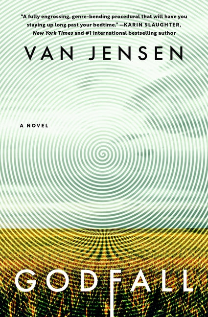 Paperback copy of Godfall book by Grand Central Publishing, featuring a cover with artwork and title text.