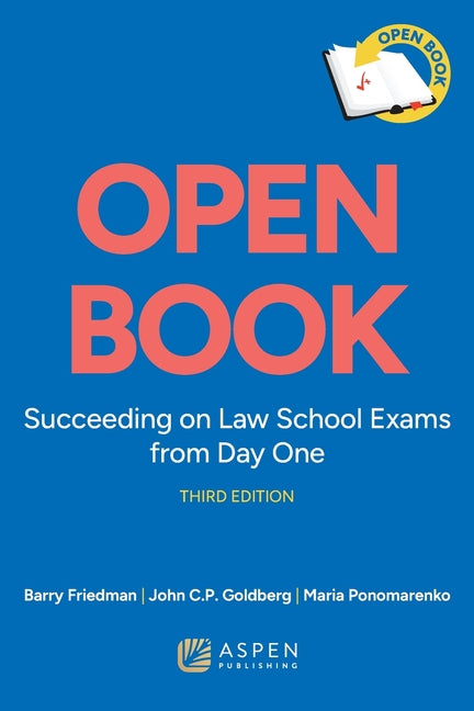 Paperback book titled "Succeeding on Law School Exams from Day One" by Aspen Publishing, open to pages with text and notes.