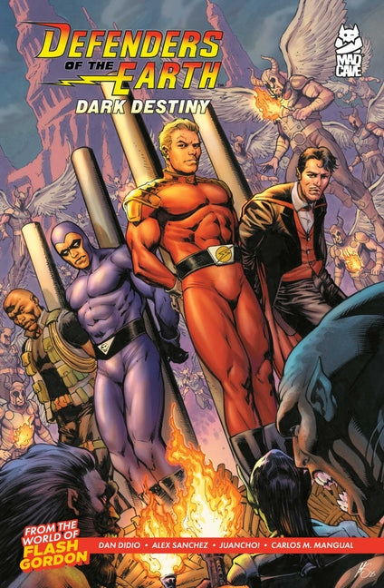 Paperback of Defenders of the Earth: Dark Destiny Vol. 1 by Mad Cave Studios, featuring cover art with heroic characters.