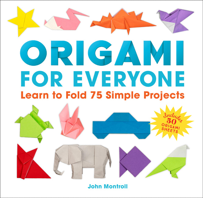 Paperback book titled "Origami for Everyone" by Epic Ink Books, showing colorful folded paper origami models on the cover.