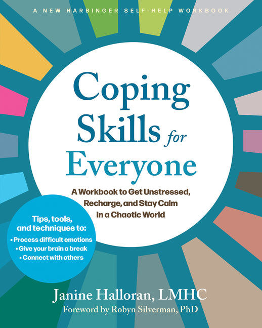 Paperback workbook titled "Coping Skills for Everyone" by New Harbinger Publications, featuring calming and stress-relief techniques.