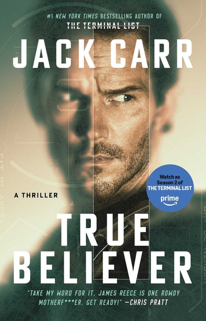 Paperback copy of "True Believer: A Thriller" by Atria Books, featuring the book cover with bold title text and design.