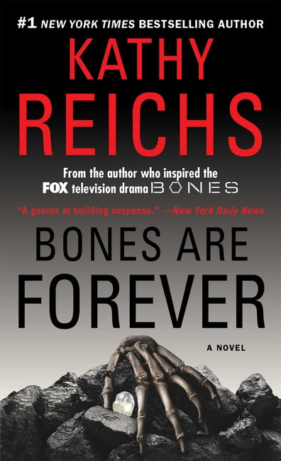 Paperback copy of Bones Are Forever novel by Scribner Book Company, featuring cover art showing bones and mysterious imagery.