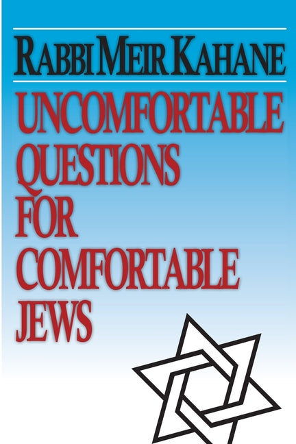 Paperback book titled "Uncomfortable Questions for Comfortable Jews" by Blurb, showing the cover design with bold text.