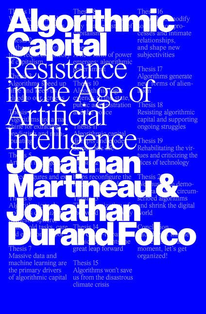 Paperback book titled "Algorithmic Capital: Resistance in the Age of Artificial Intelligence" by Verso, featuring its cover design.