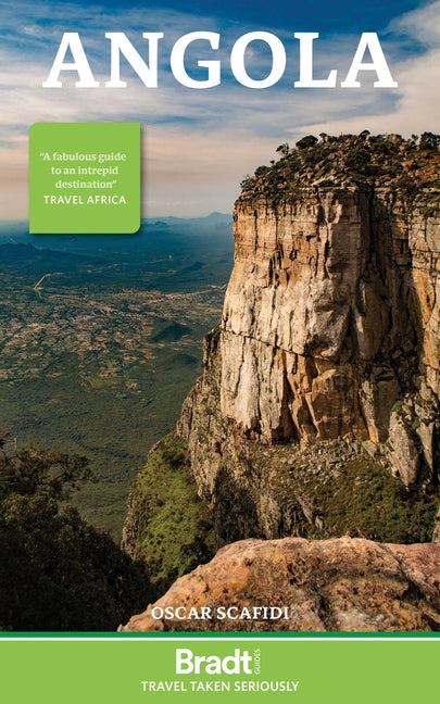 Paperback travel guide for Angola by Bradt Travel Guides, featuring a cover image with geographic and cultural imagery.