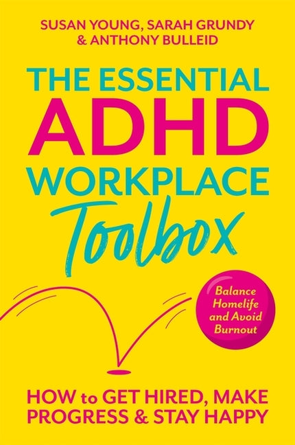 Paperback book titled "The Essential ADHD Workplace Toolbox" by Jessica Kingsley Publishers, featuring cover design and title text.