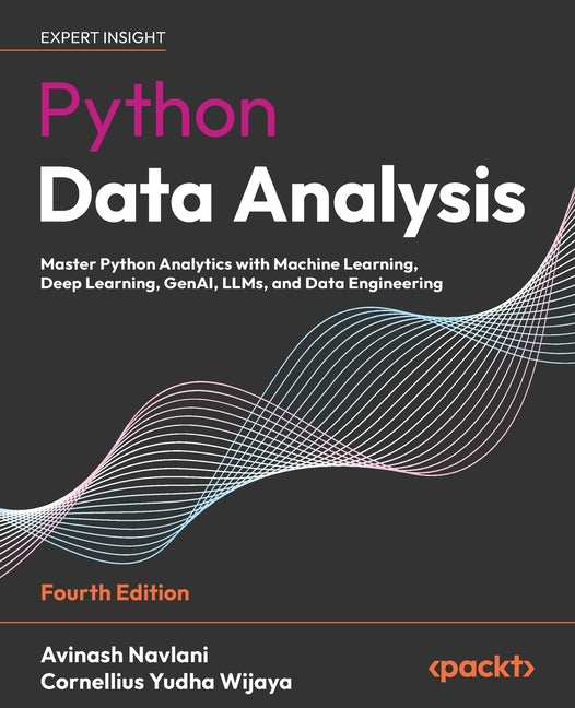 Paperback of Python Data Analysis Fourth Edition by Packt Publishing, featuring Python analytics, machine learning, and AI concepts.