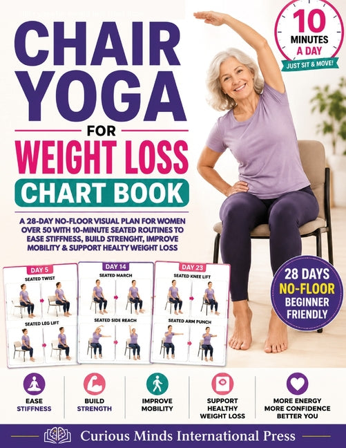 Paperback chair yoga chart book for women over 50 with 28-day seated routines to improve flexibility and build strength.