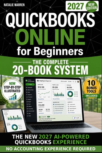 Paperback of QuickBooks Online for Beginners 2027 by Digital Tax Press, featuring the new AI-powered bookkeeping system.
