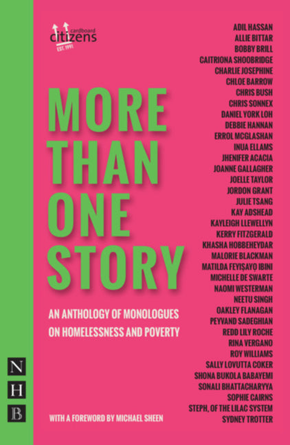 Paperback anthology of monologues on homelessness and poverty from Nick Hern Books, featuring diverse dramatic performances.