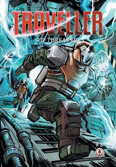 Paperback of Traveller: Riftbreaker 3 comic book by Markosia Enterprises, featuring cover art with sci-fi characters and futuristic scenery.