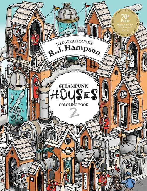 Paperback Steampunk Houses 2 coloring book by Hop Skip Jump featuring intricate steampunk house illustrations for coloring.