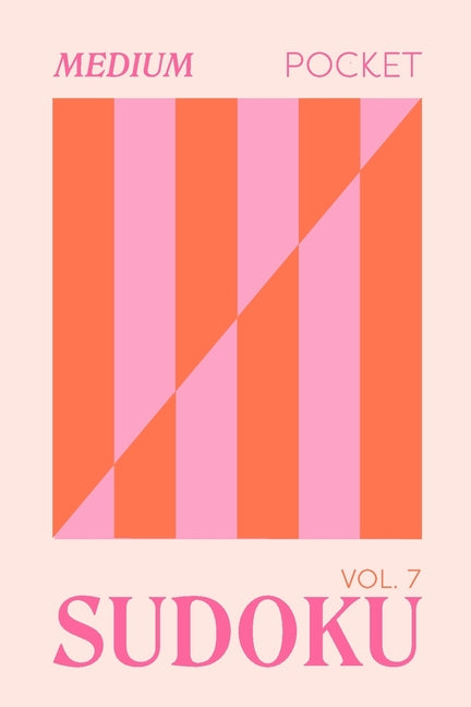 Paperback Pretty Pocket Sudoku book by Rocket Pants with medium-sized orange and pink pop art design, travel-friendly 4x6 inch size.
