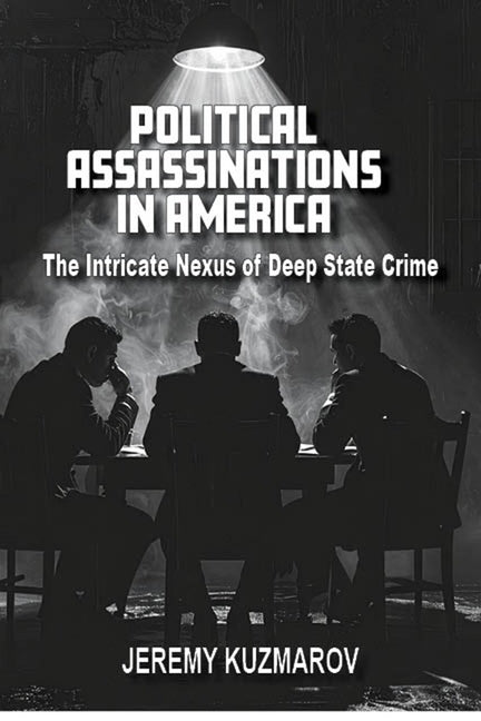 Paperback book titled "Political Assassinations in America" by Clarity Press, showing the cover with title and author details.