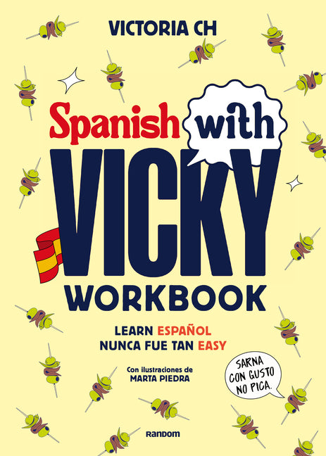Paperback Spanish workbook titled "Spanish with Vicky" by Random Comics, featuring colorful cover art.