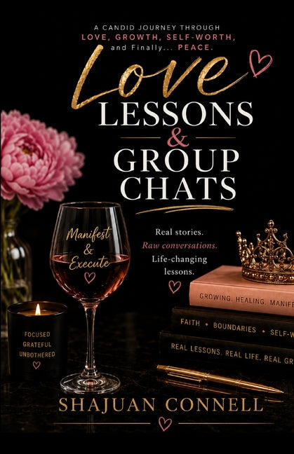Paperback book titled "Love Lessons & Group Chats" by Harmony Enterprises, featuring a colorful cover with abstract design.