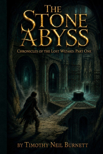Paperback copy of The Stone Abyss: Chronicles of the Lost Wizard Part One, an independently published fantasy novel.