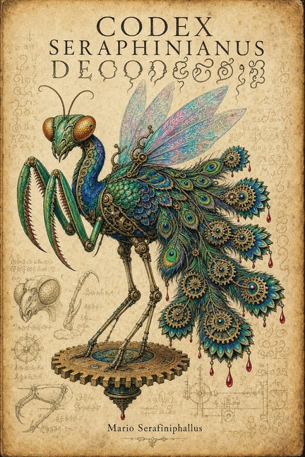 Paperback copy of Codex Seraphinianus Decoded, an independently published book featuring surreal illustrations and mysterious imagery.