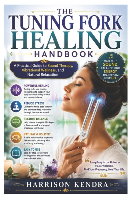 Paperback of The Tuning Fork Healing Handbook, a guide to sound therapy, vibrational wellness, and natural relaxation.