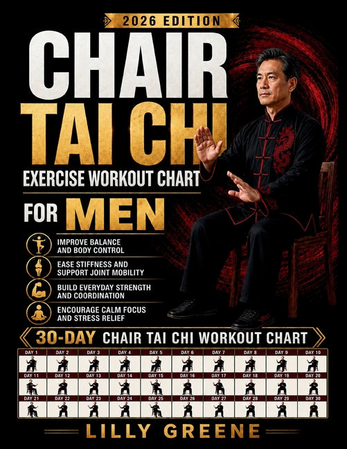 Paperback Tai Chi exercise chart for men, featuring seated workout routines to improve balance, mobility, and flexibility.