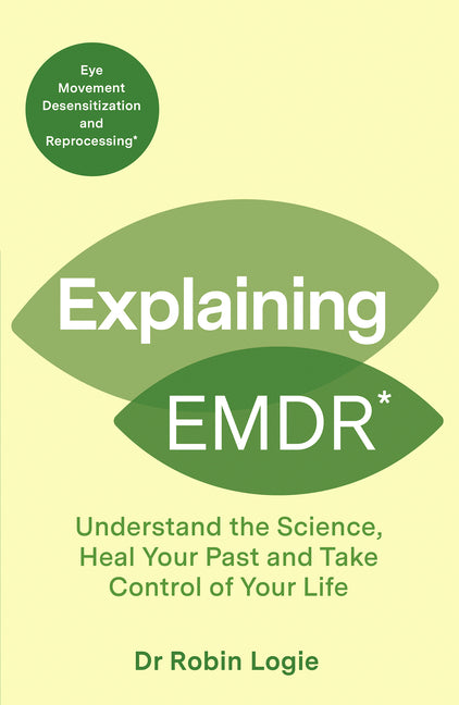 Paperback book titled "Explaining EMDR" by August Books, featuring a cover with scientific imagery about healing and mental health.