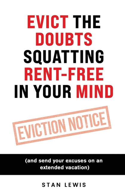 Paperback titled "Evict The Doubts Squatting Rent-Free In Your Mind" by Nward Journey, LLC, with a close-up of the book cover.