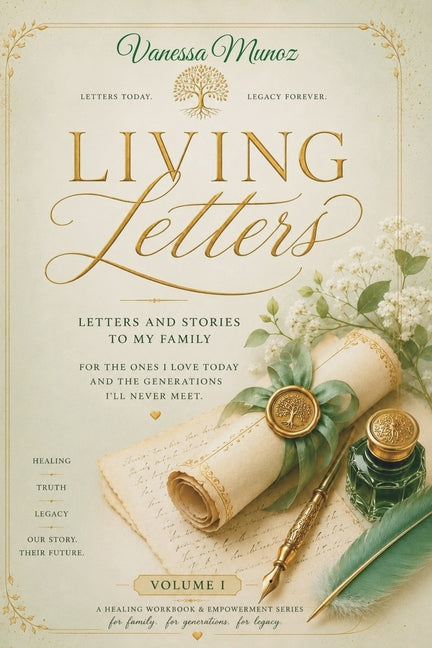 Paperback Living Letters by Herstory Global Hub, LLC featuring colorful, inspiring alphabet letters on a white background.