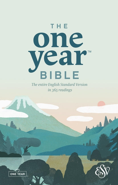 Softcover ESV The One Year Bible by Tyndale House Publishers with open pages showing biblical text.