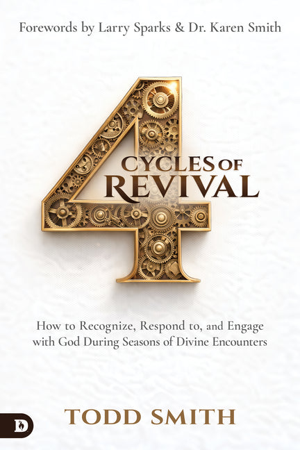 Paperback book titled "4 Cycles of Revival" by Destiny Image Inc., featuring a cover with spiritual and divine encounter imagery.