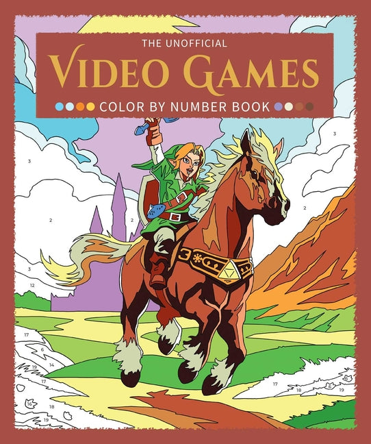 Paperback "The Unofficial Video Games Color by Number Book" with colorful game-themed pages, published by Andrews McMeel Publishing.