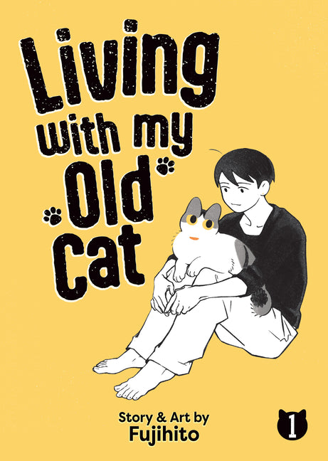 Paperback book titled "Living with My Old Cat Vol. 1" by Seven Seas, featuring a cozy cover illustration of an elderly cat.