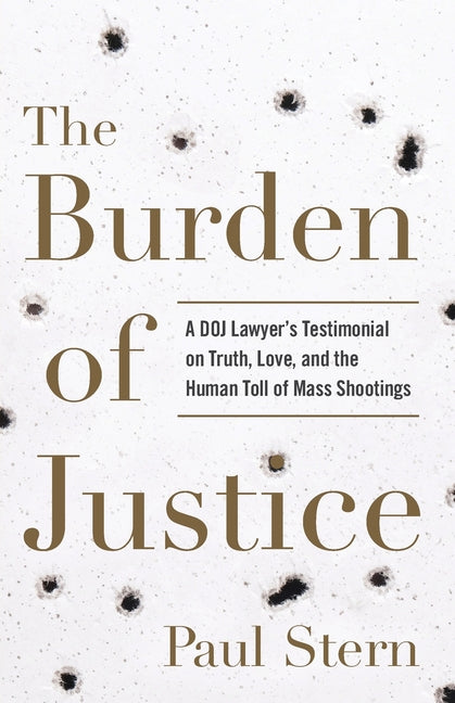 Paperback book titled "The Burden of Justice" by River Grove Books, featuring a cover with justice scales and a somber tone.