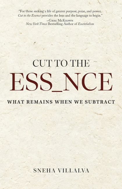 Paperback book titled "Cut to the Essence: What Remains When We Subtract" by Manuscripts LLC, showing the cover with abstract design.